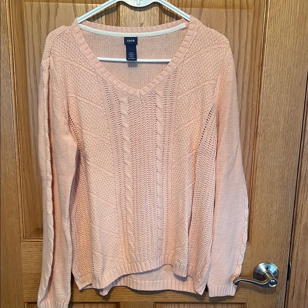 Izod Pink V-Neck Cable Knit Sweater